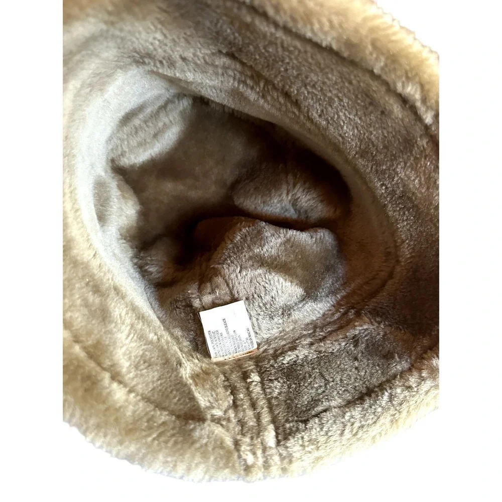 Bucket Hat Tan Faux Suede Fur Trim Youth Size 4-7‎ Winter Cozy RN17730